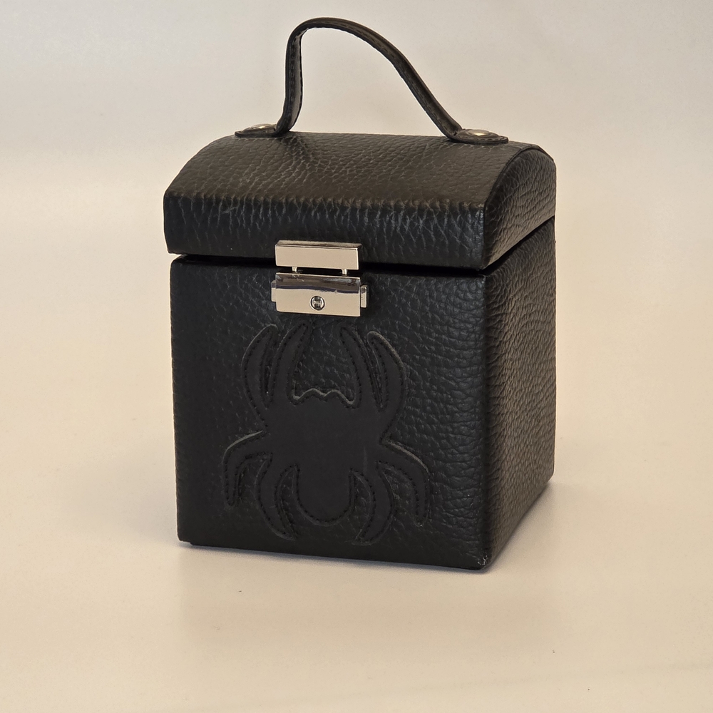 Black Leather Box with Spider Design, Lock And Key
